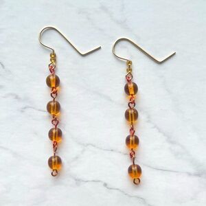 Orange Amber Round Glass Bead Dangle Drop Earrings